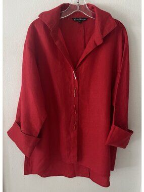 Courtney Washington 100% Linen Red Linen Top Size S Oversized Lagenlook NEW Art